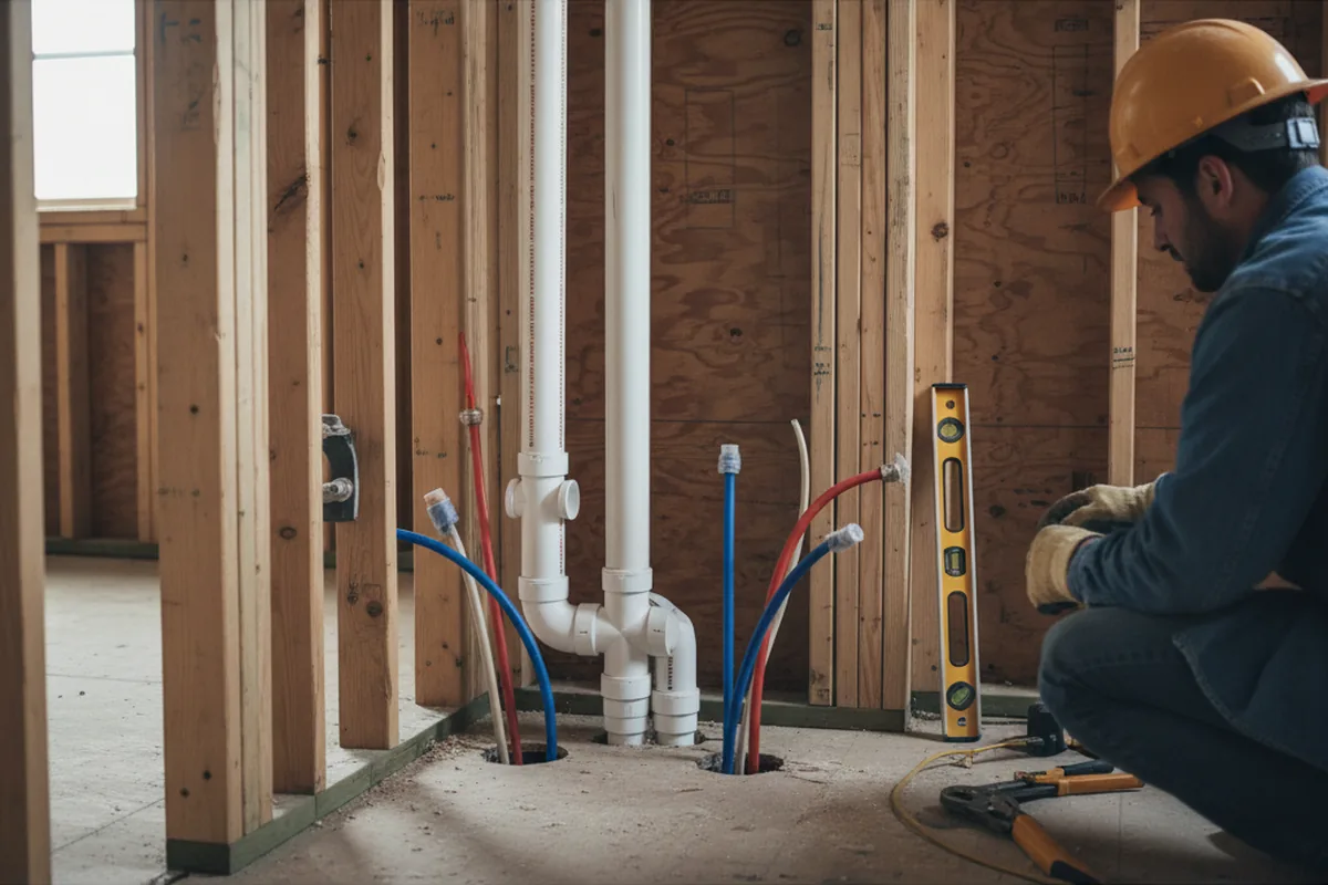 Drain and supply rough-in during Drain Cleaning in Charlestown